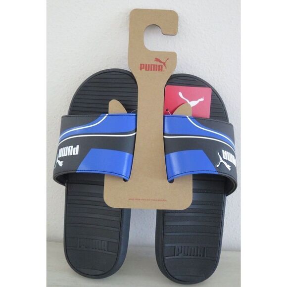 Puma 383437 03 Men's Sz 9 Puma Black/Royal Blue Cool Cat Tech Slides - Picture 2 of 11